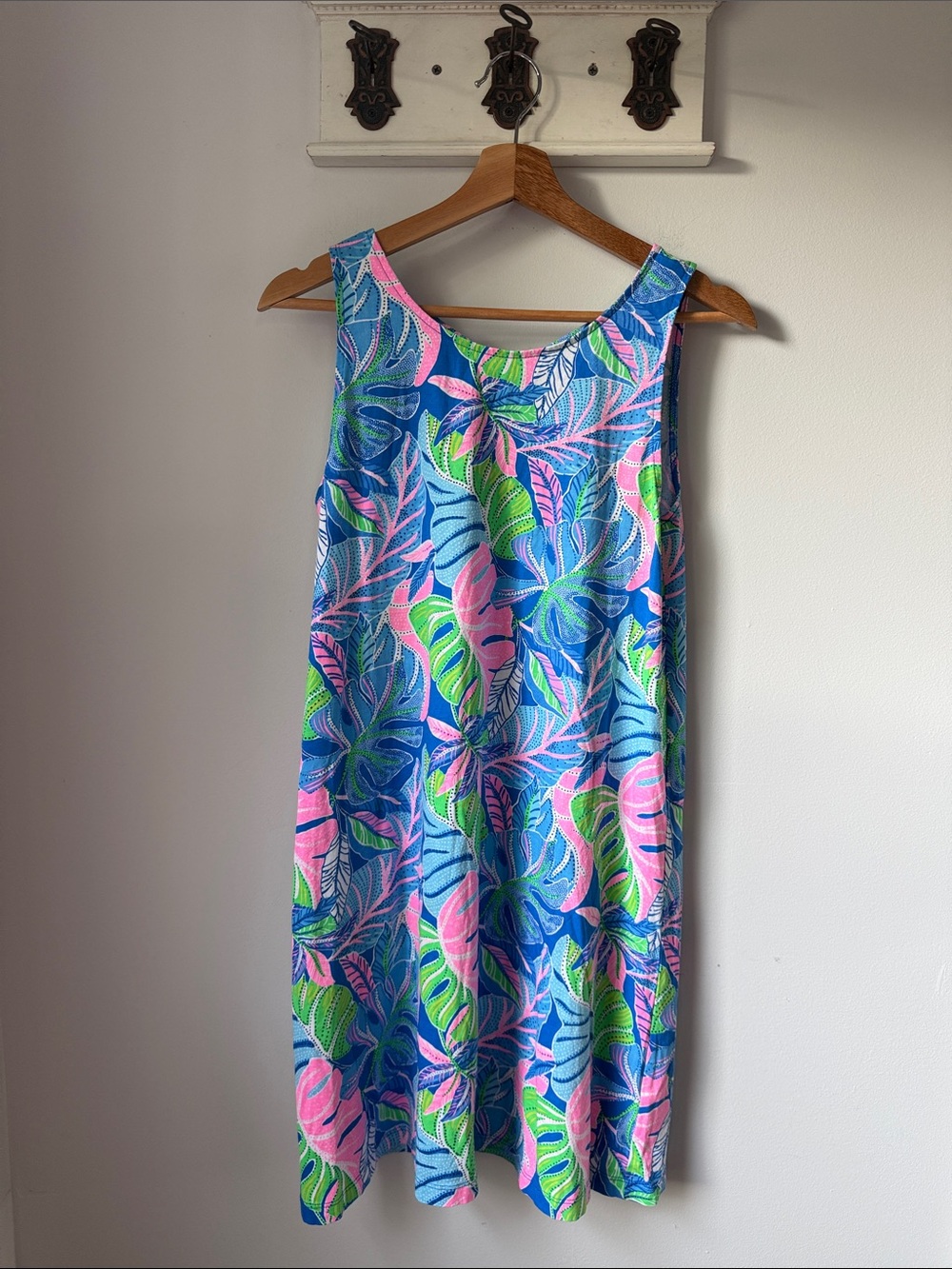 Lilly Pulitzer Blue  Kristen Dress with Pink & Green Leaf Print